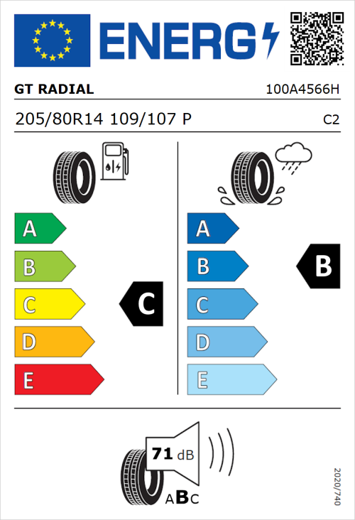 Tyre Label for GT Radial Maxmiler Pro 205/80R14 109/107P