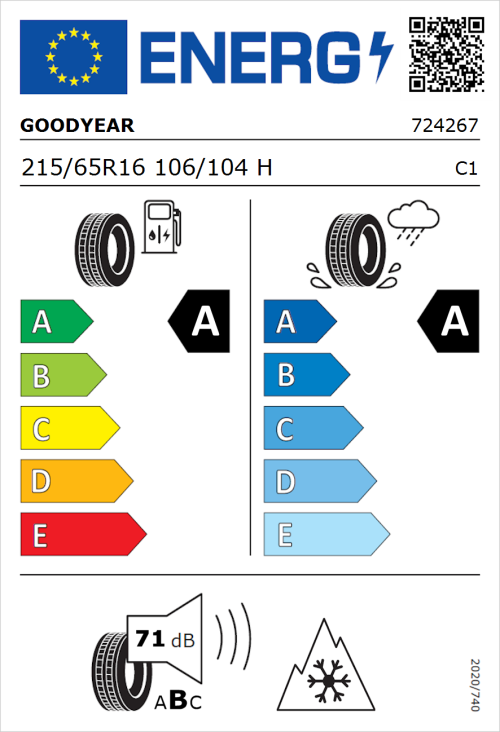 Tyre Label for Goodyear EfficientGrip Cargo 2 215/65R16 106/104H