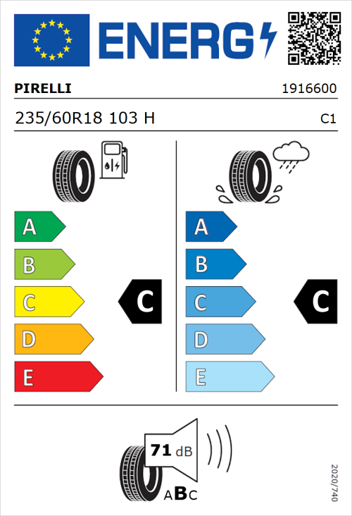 Tyre Label for Pirelli Scorpion Verde All Season 235/60R18 103H