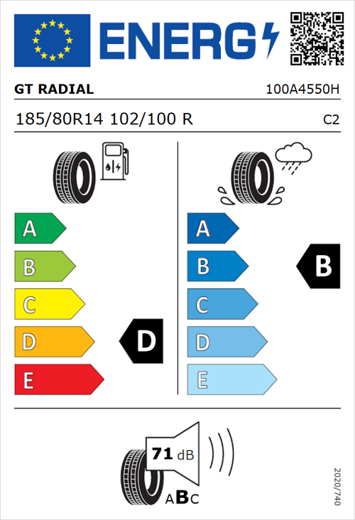 Tyre Label for GT Radial Maxmiler Pro 185/80R14 102/100R