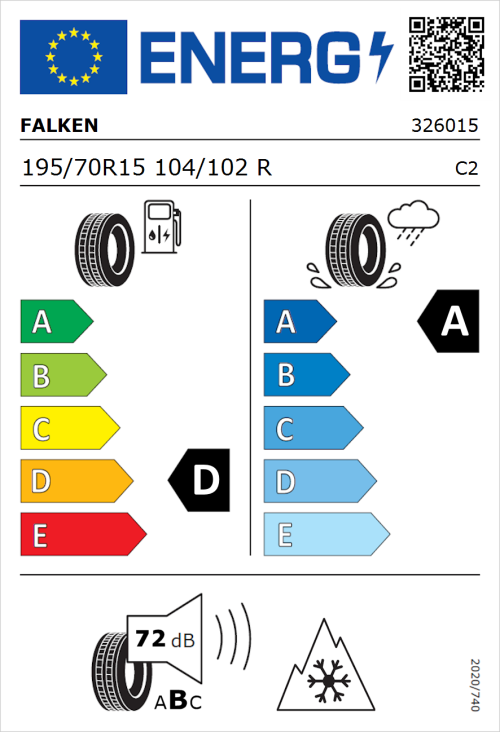 Tyre Label for Falken Eurowinter VAN01 195/70R15 104/102R